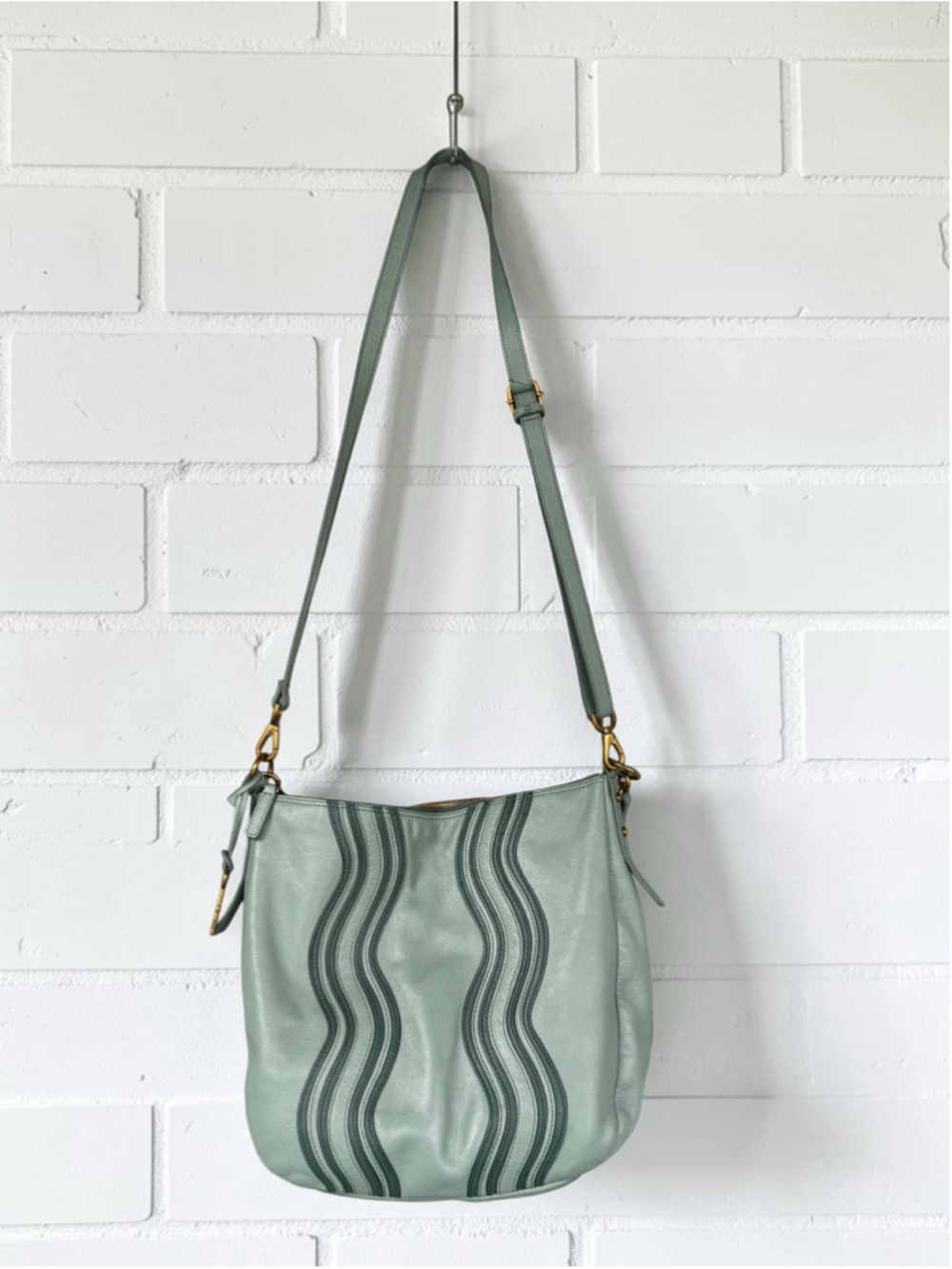 Fossil Jolie Hobo Crossbody Bag One Size Sage Green Cow Hide Leather Boho